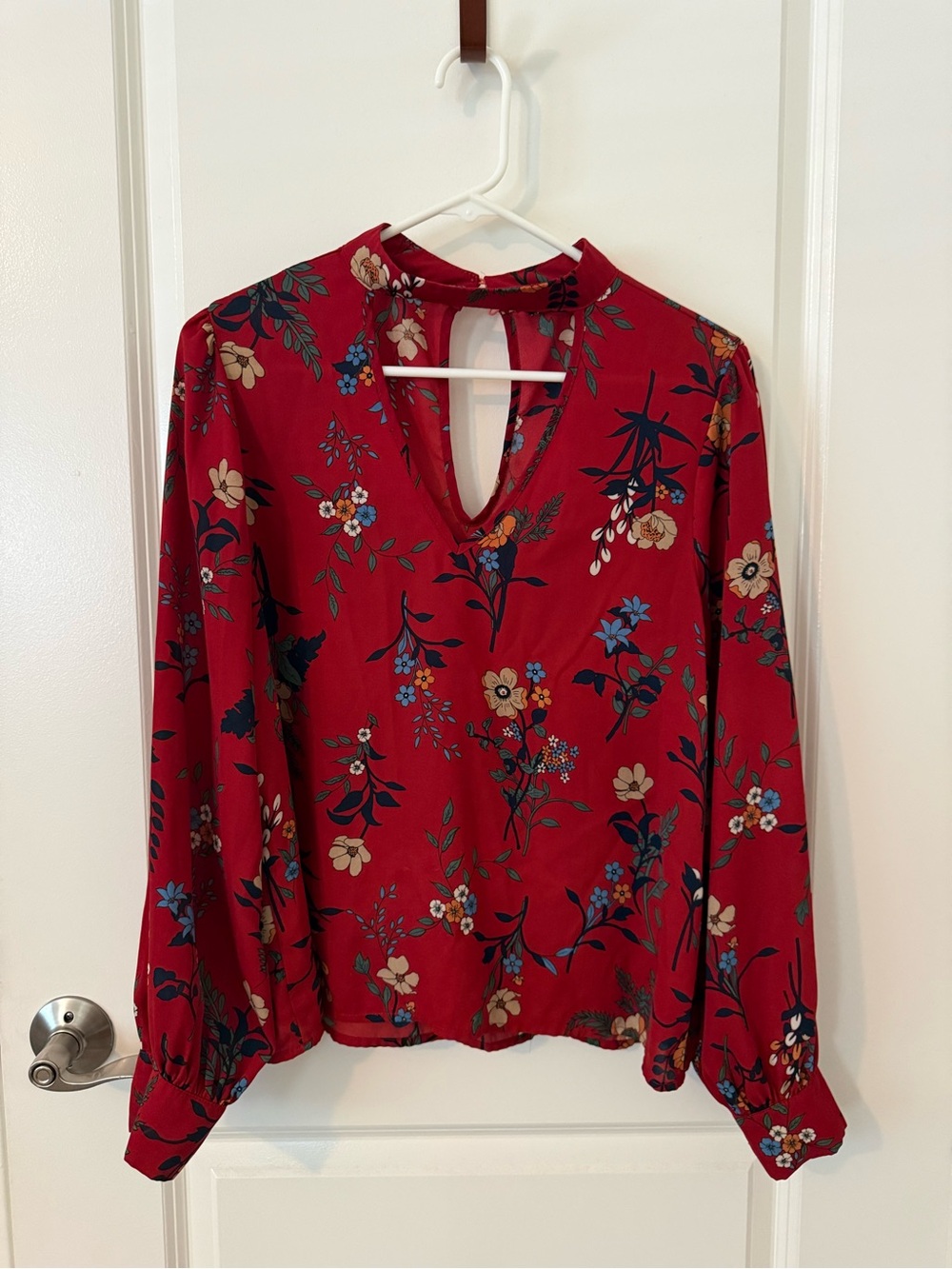 Red Floral Keyhole Blouse